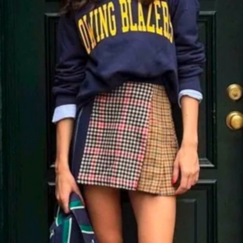 Plaid Patchwork Pleated Mini Skirt – Academic Grunge Aesthetic